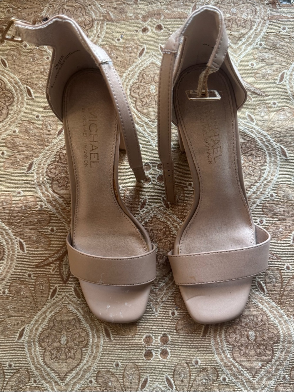 Nude Ankle-Strap Block Heel Sandals